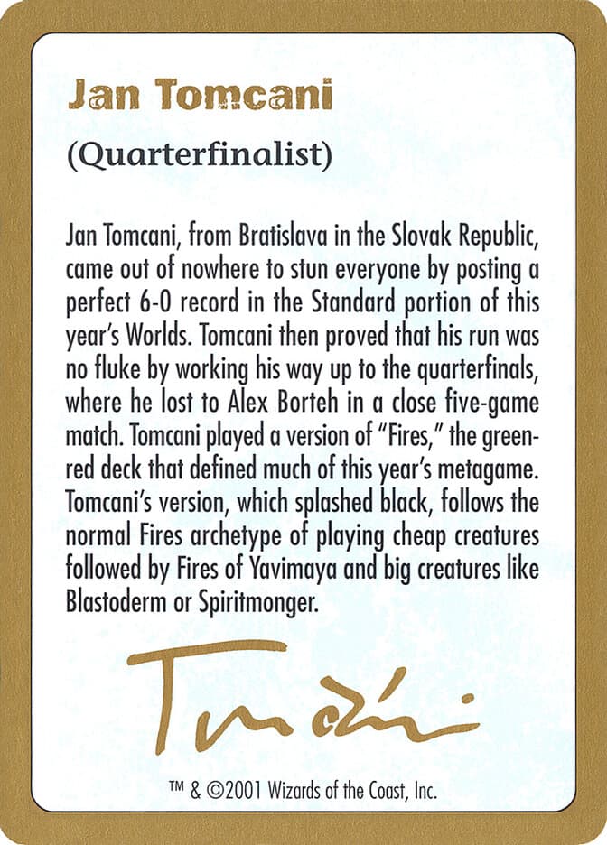 Jan Tomcani Bio — World Championship Decks 2001