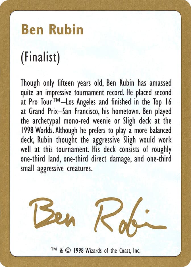 Ben Rubin Bio — World Championship Decks 1998