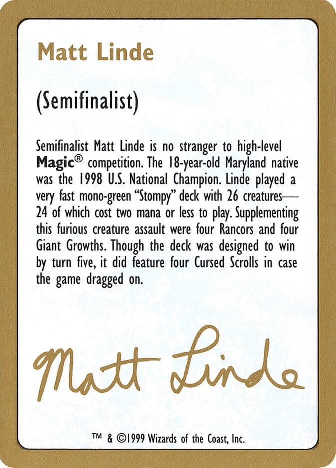 Matt Linde Bio — World Championship Decks 1999