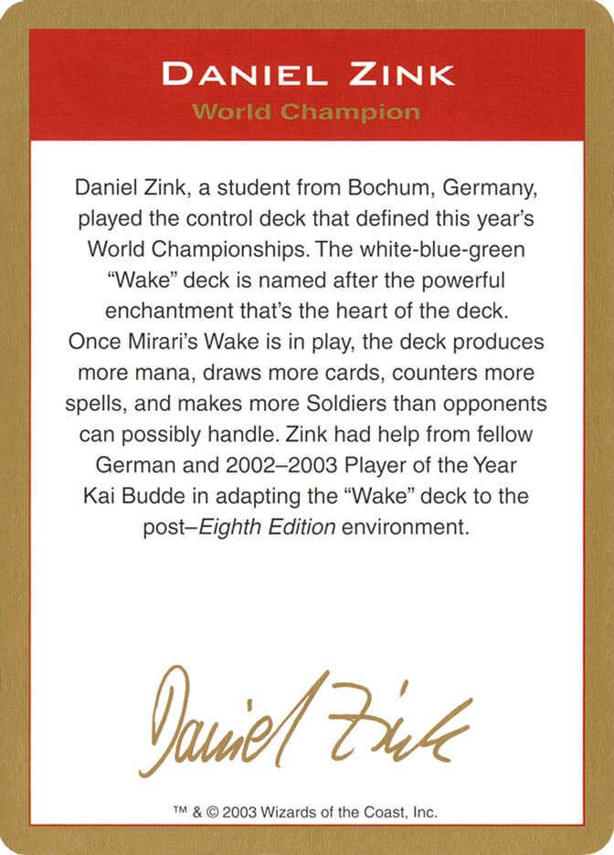 Daniel Zink Bio — World Championship Decks 2003