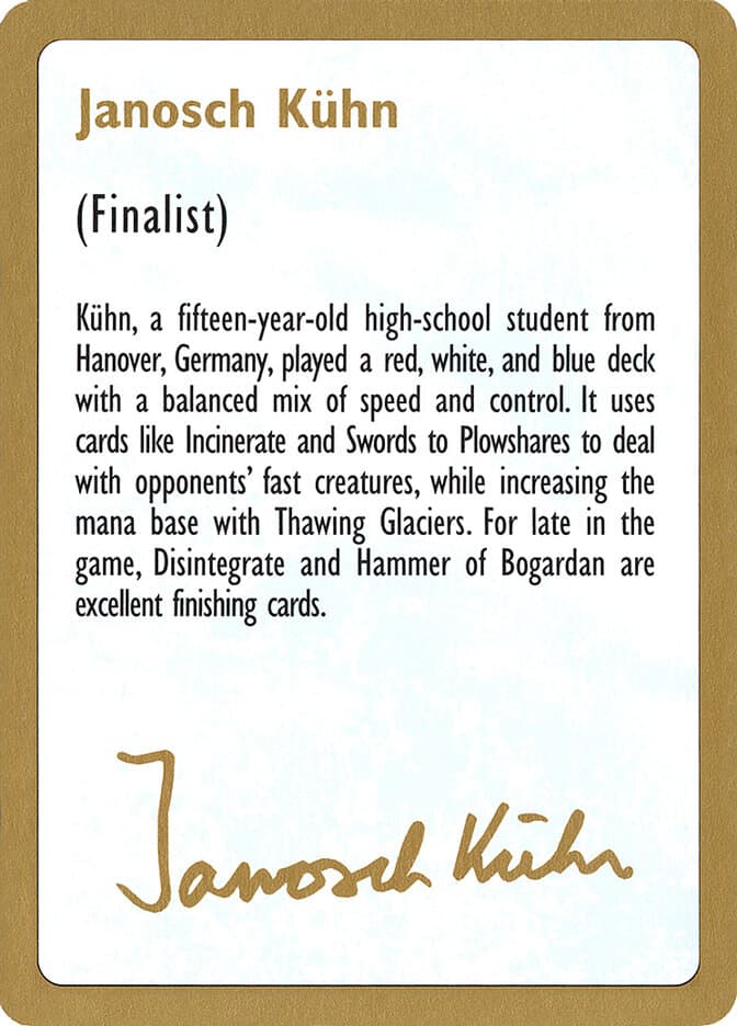 Janosch Kühn Bio (1997) — World Championship Decks 1997