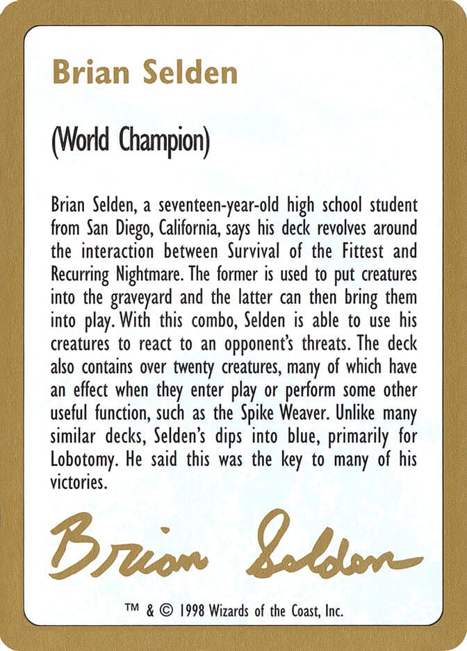 Brian Selden Bio — World Championship Decks 1998