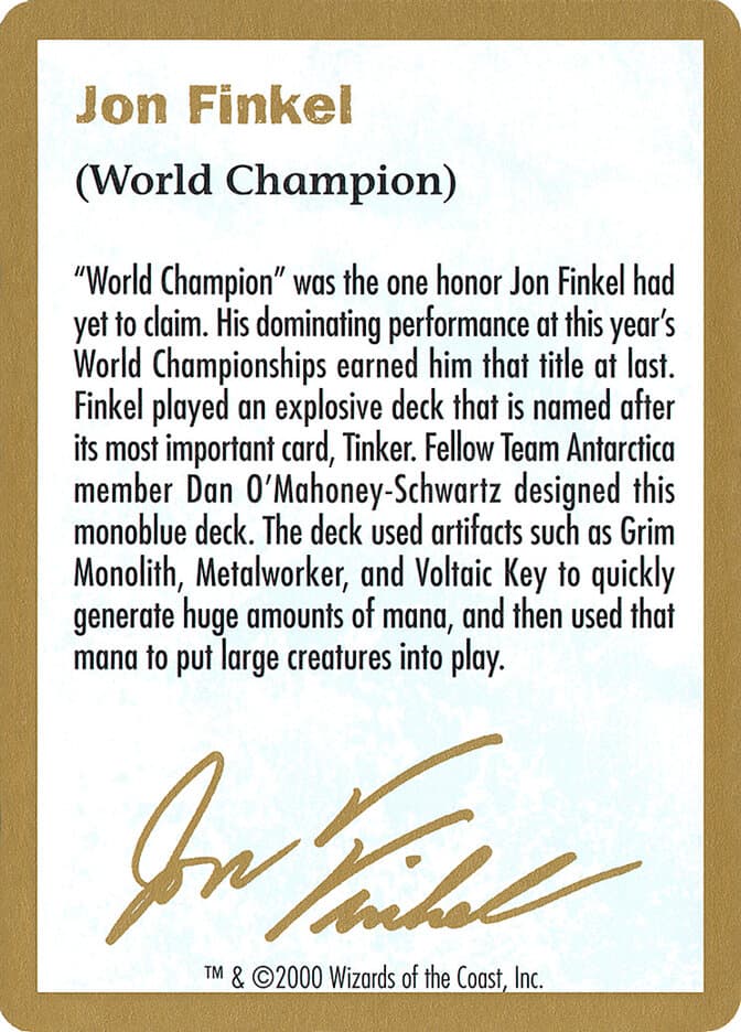 Jon Finkel Bio — World Championship Decks 2000