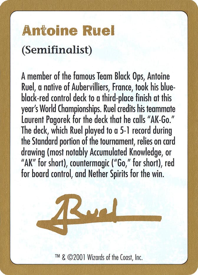 Antoine Ruel Bio — World Championship Decks 2001